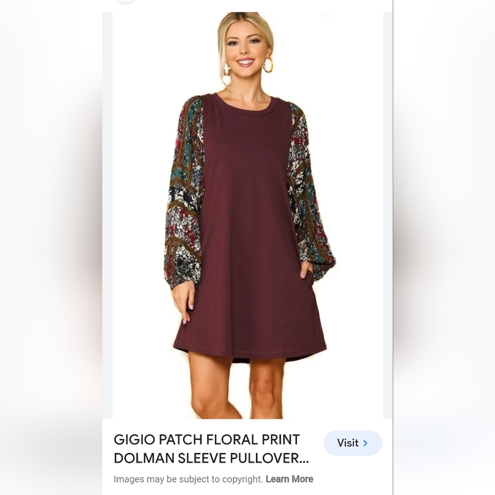 Gigio Patch Floral Print Dolman Sleeve Dress